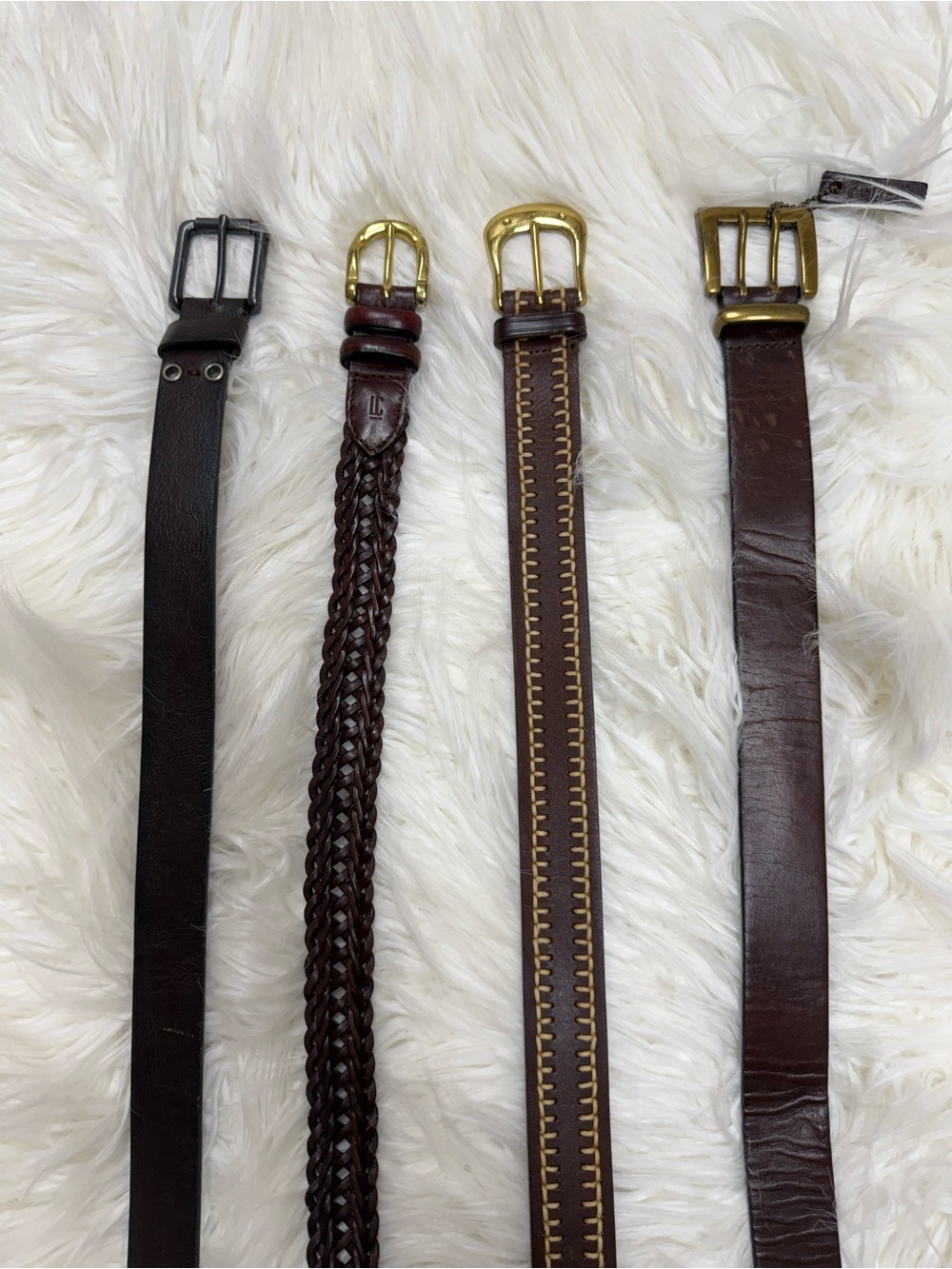 Lot of 4 Brown Leather Belts - Braided & Smooth Styles